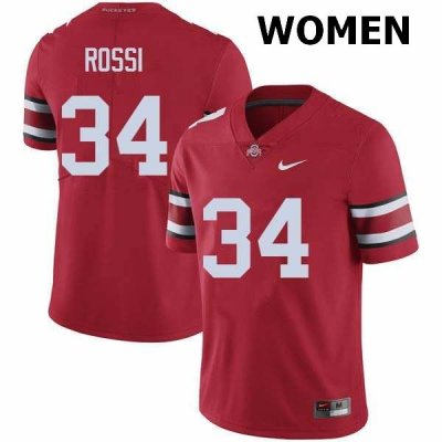 NCAA Ohio State Buckeyes Women's #34 Mitch Rossi Red Nike Football College Jersey HVG8345PV